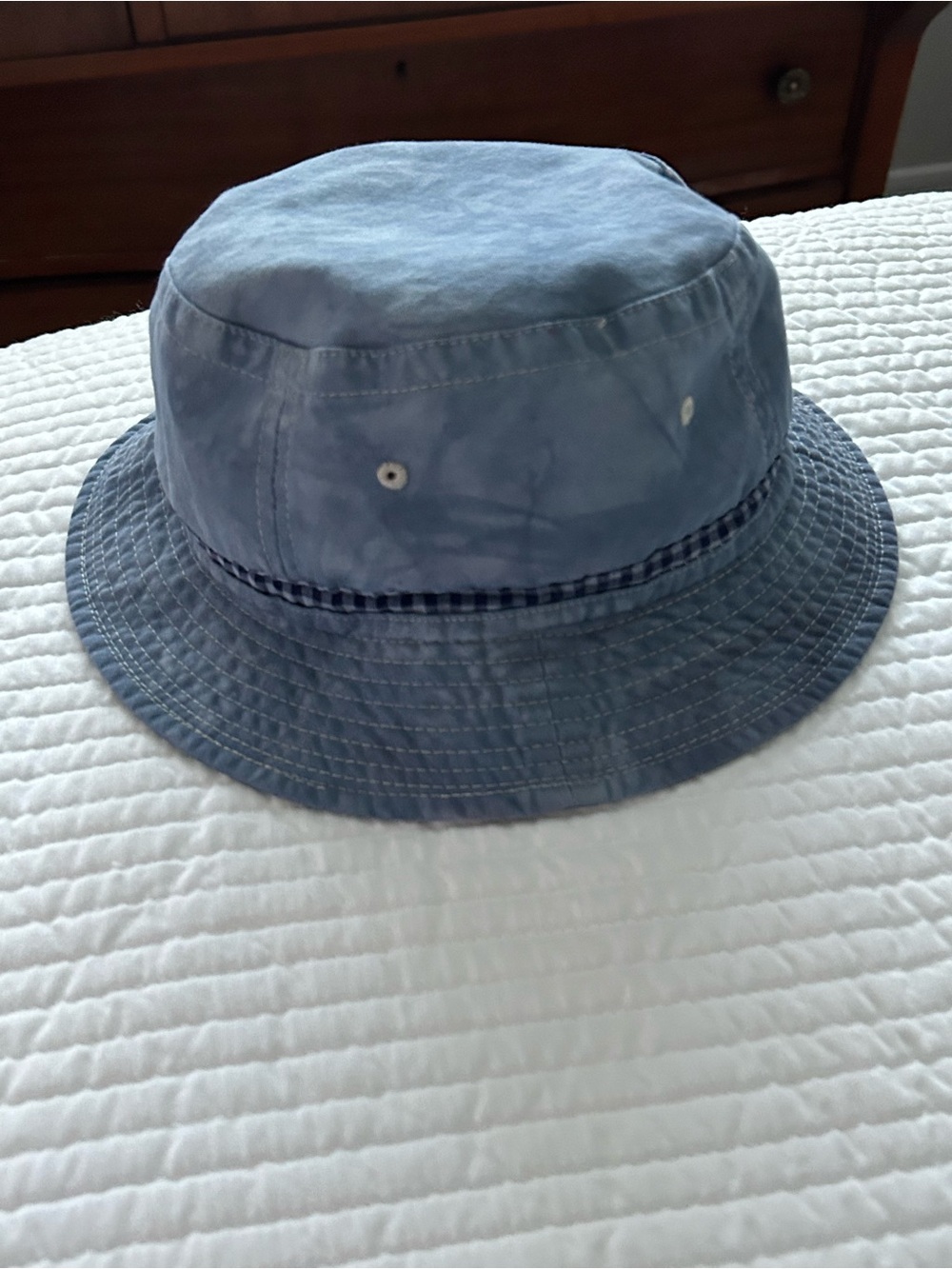 Tropical Trends Blue Bucket Hat with Gingham Trim